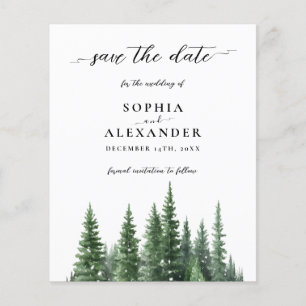 Winter watercolor pine forest Save the date card