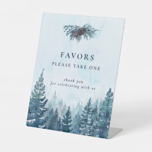 Winter Watercolor Pine Tree Forest Wedding Favours Pedestal Sign