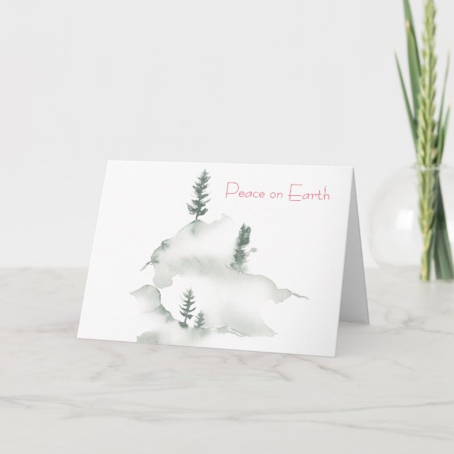 Winter Watercolor Pine Trees Holiday Card (Front)