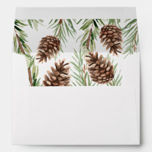 Winter Watercolor Pinecone Return Address Envelope