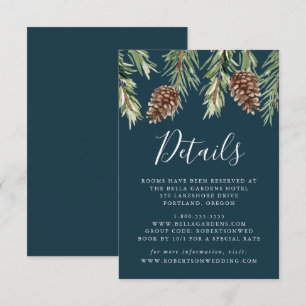 Winter Watercolor Pinecone Wedding Details Enclosure Card