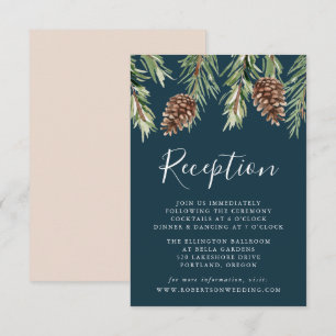 Winter Watercolor Pinecone Wedding Reception Enclosure Card