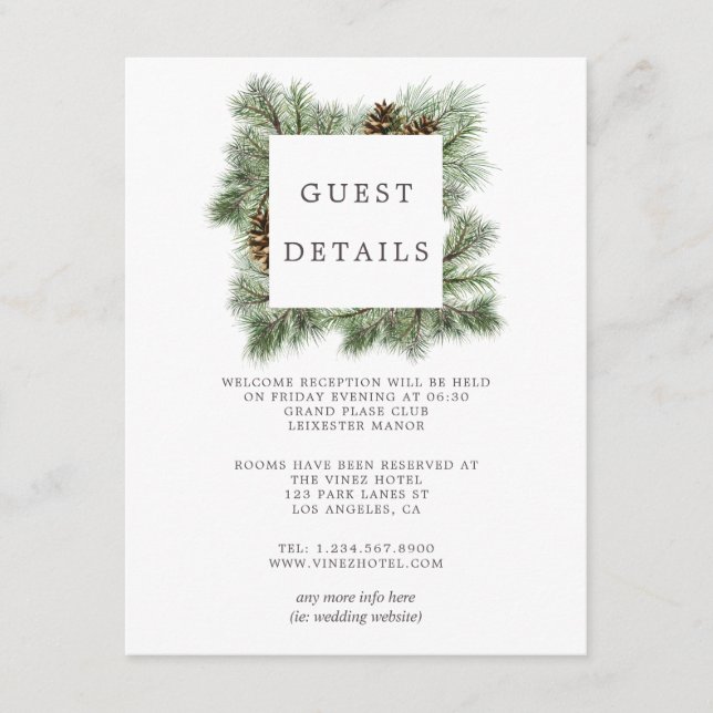 Winter Watercolor Pines Wedding Guest Details Enclosure Card (Front)