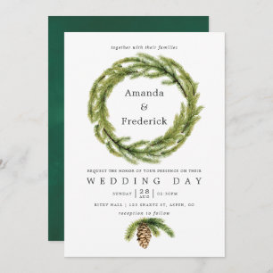 Winter Watercolor Pines Wedding Invitation
