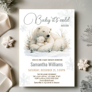 Winter Watercolor Polar Bear Family Baby Shower Invitation