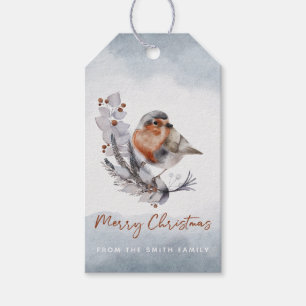 Winter Watercolor Robin Christmas Gift Tag