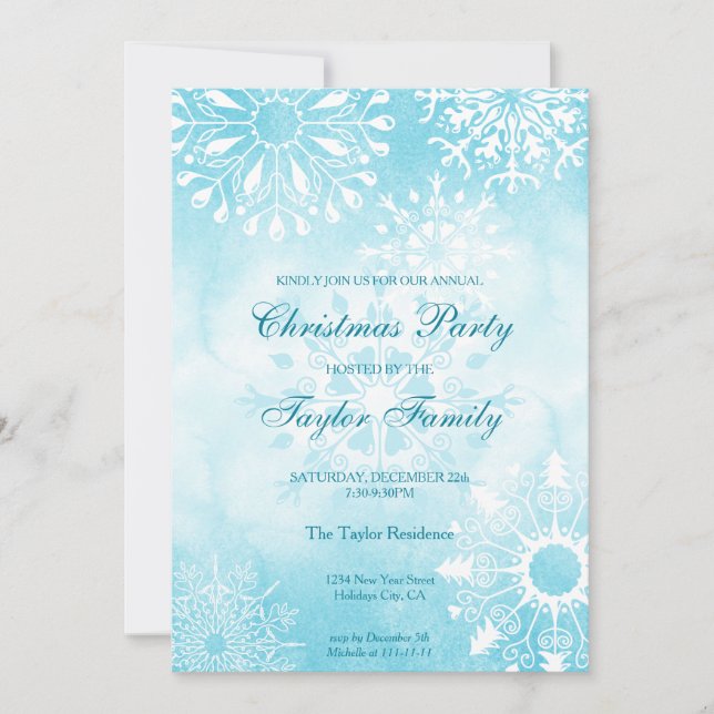 Winter Watercolor Snow Christmas Party Invitation (Front)