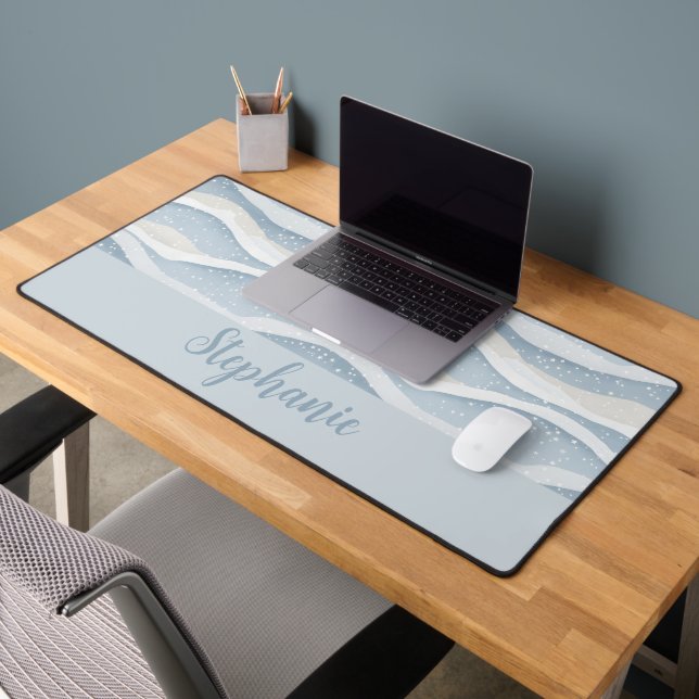 Winter Watercolor Snowfall Wave Personalized Desk Mat (Office 2)