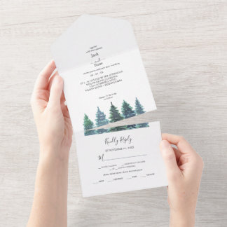 Winter Watercolor Wedding All In One Invitation