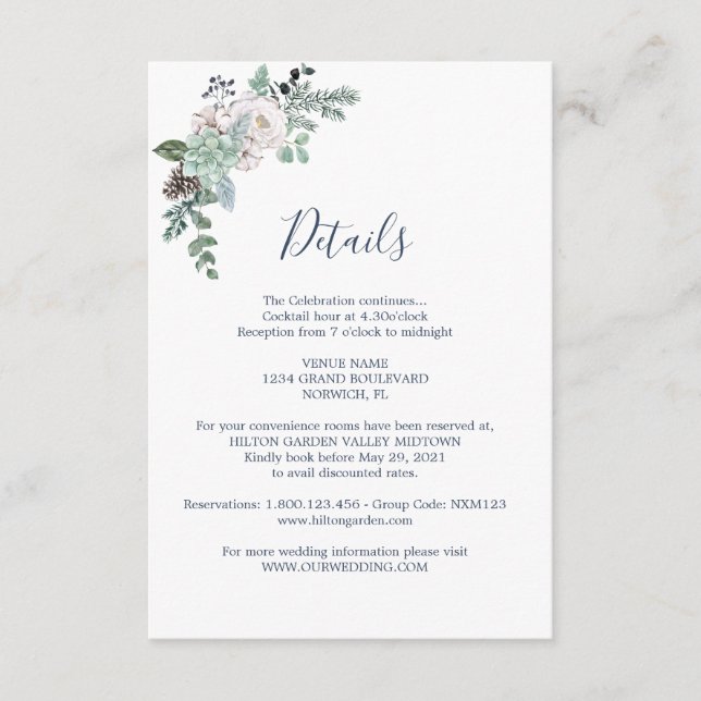 Winter Watercolor Wedding Enclosure Card (Front)