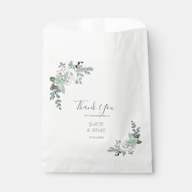 Winter Watercolor Wedding Favour Bags (Front)