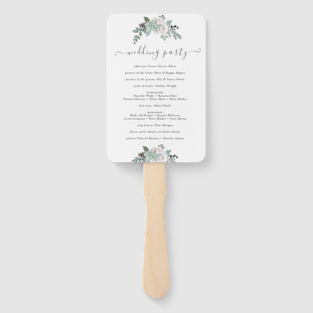 Winter Watercolor Wedding Hand Fan (Back)