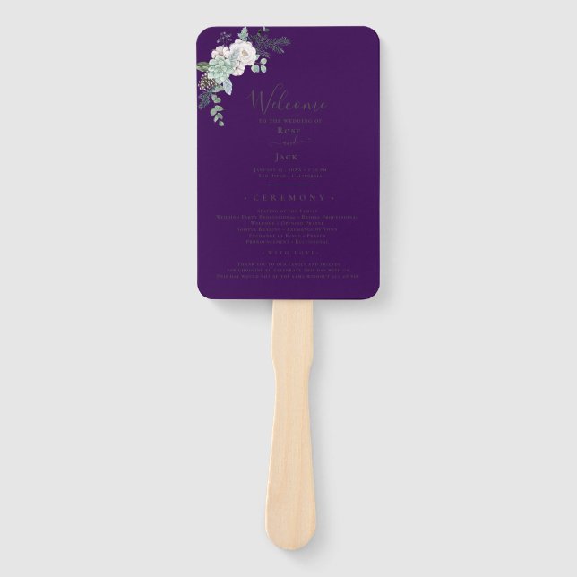 Winter Watercolor Wedding Hand Fan (Front)