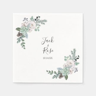 Winter Watercolor Wedding Napkin