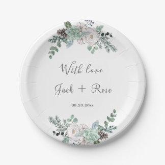 Winter Watercolor Wedding Paper Plate