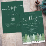 Winter Watercolor Woodland Green Wedding QR Code Invitation<br><div class="desc">Winter Wedding Invitation with Watercolor Fir Trees, Modern Typography & QR Code for Online RSVP Celebrate your love with the serene beauty of winter. This elegant Winter Wedding Invitation features a dark emerald green background adorned with hand-painted watercolor fir trees, capturing the quiet magic of a snowy evergreen forest. The...</div>