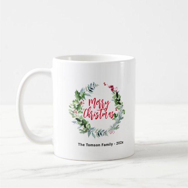 winter watercolor wreath christmas coffee mug (Left)