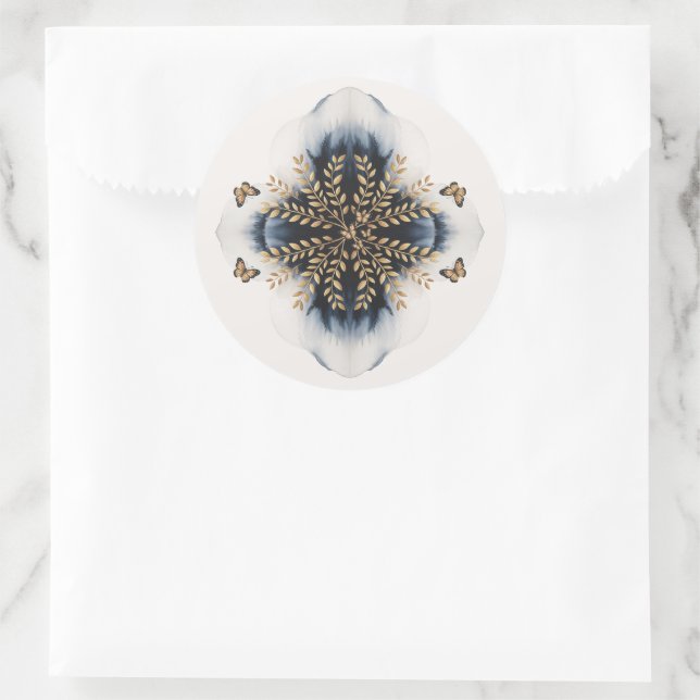 Winter Waves With Golden Wings Wedding Classic Round Sticker (Bag)