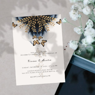 Winter Waves With Golden Wings Wedding Invitation