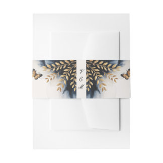 Winter Waves With Golden Wings Wedding Invitation Belly Band