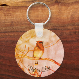 Winter Waxwing Wildlife Vintage Personalised Key Ring