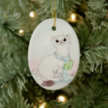 Winter Weasel Christmas Tree Ornament<br><div class="desc">This weasel is celebrating the season by expressing gratitude for the simple joys in life—a cosy hand knit scarf and new mittens. Bring some warmth and woodland charm to your tree with this beautifully illustrated ornament. If you like this ornament, check out my Zazzle shop for more of my original,...</div>