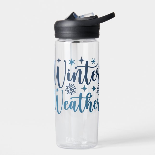 Winter Weather - Snowy Holiday Typography Water Bottle (Left)