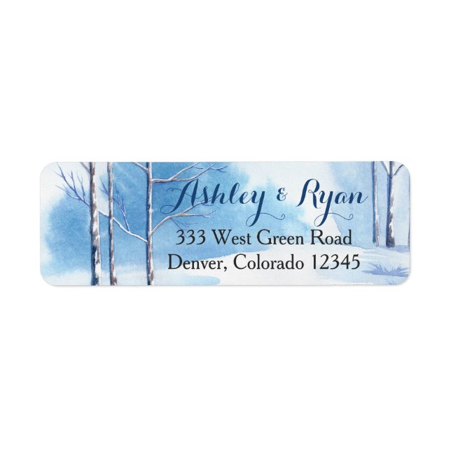 Winter Wedding Address Labels Watercolor Trees (Front)