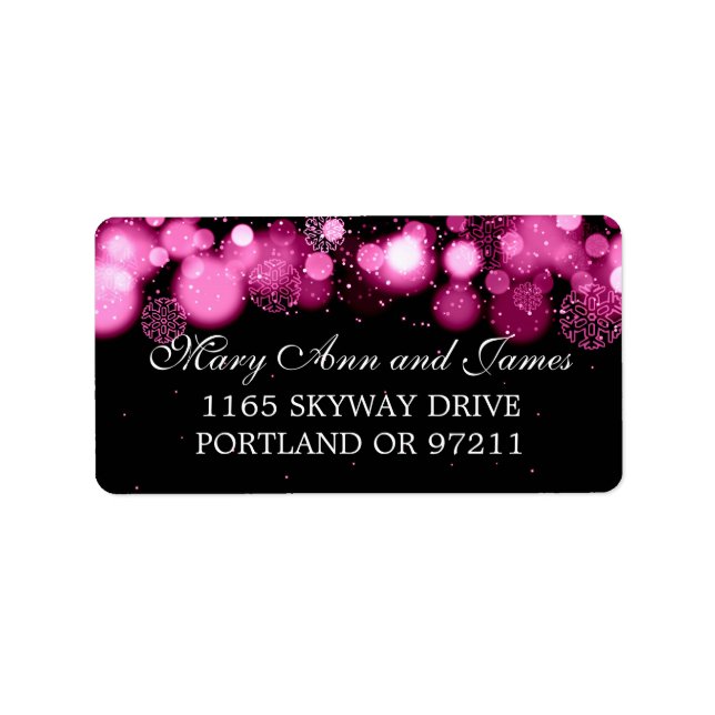 Winter Wedding Address Pink Lights Label (Front)