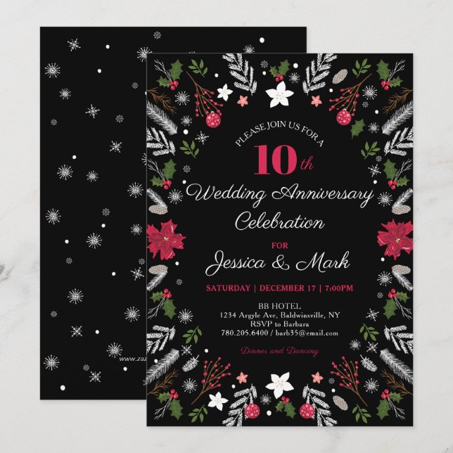 Winter Wedding Anniversary Party Invitation Cards (Front/Back)
