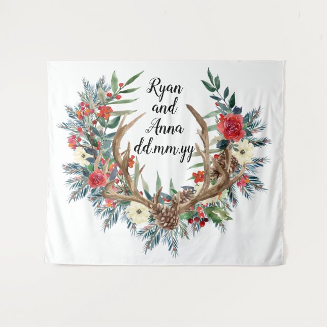 Winter Wedding Back Drop, Christmas Photo Booth Ta Tapestry (Front (Horizontal))