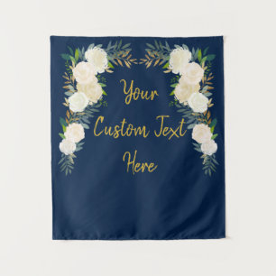 Winter Wedding Back Drop Greenery Photo Booth Navy Tapestry