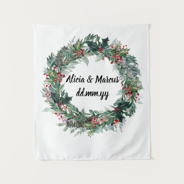 Winter Wedding Backdrop, Reception Photo Booth Tapestry (Front)