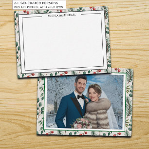 Winter Wedding Berries Sage Photo Thank You Card