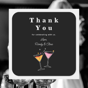 Winter Wedding Black and White "Thank You" Square Sticker