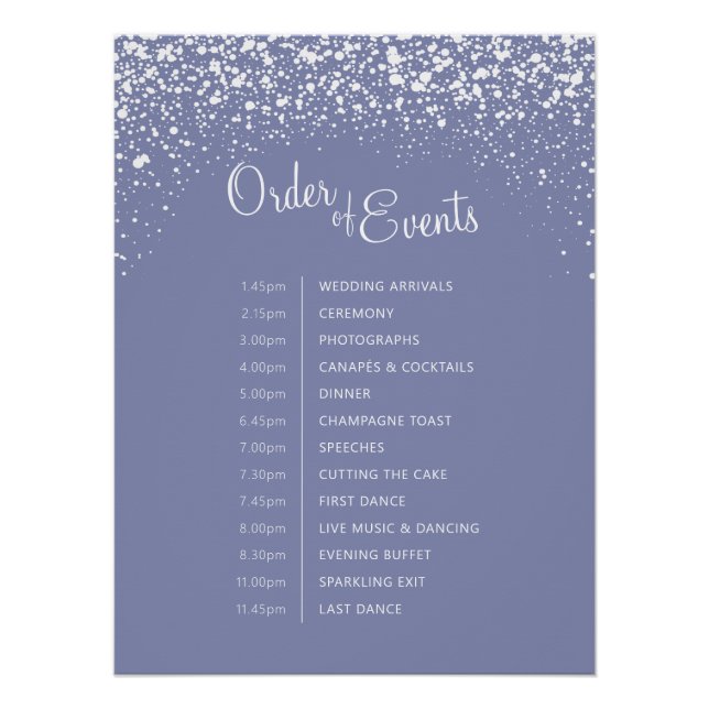Winter wedding blue grey snow sky order of events poster (Front)