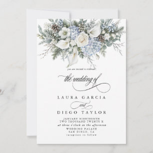 Winter Wedding Blue Hydrangea & White Calla Lily Invitation