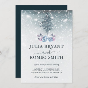 Winter Wedding Blue Pine Tree Invitation