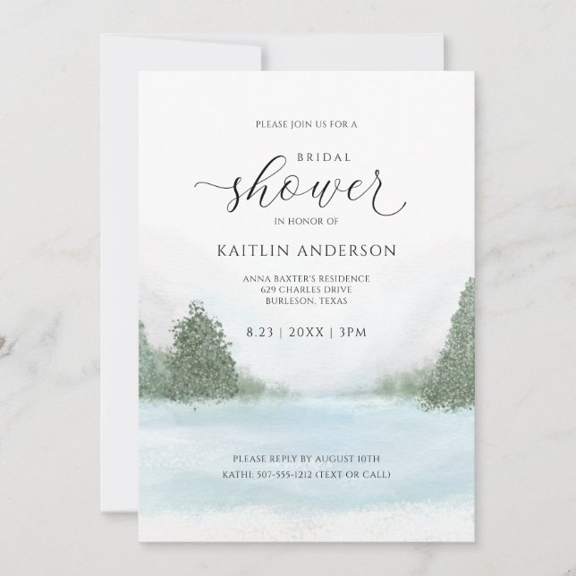 Winter Wedding Bridal Shower Lake Trees Snow Invitation (Front)