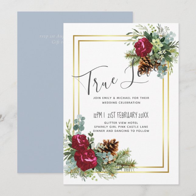 Winter Wedding Burgundy Roses Eucalyptus (Front/Back)