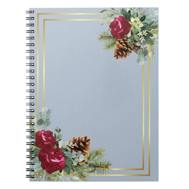 Winter Wedding Burgundy Roses Eucalyptus Notebook (Front)
