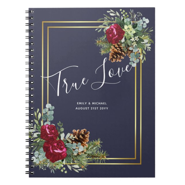 Winter Wedding Burgundy Roses Eucalyptus Notebook (Front)