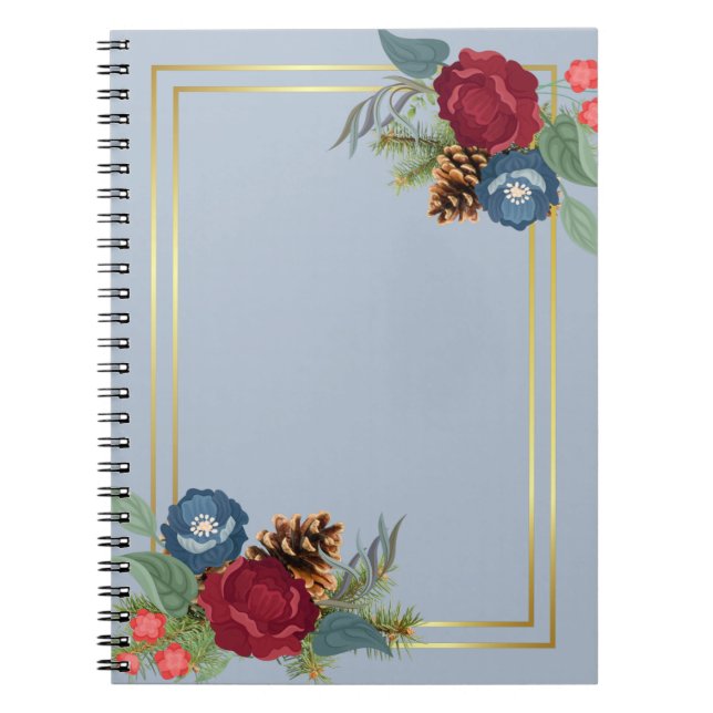 Winter Wedding Burgundy Teal Blue Modern Notebook (Front)