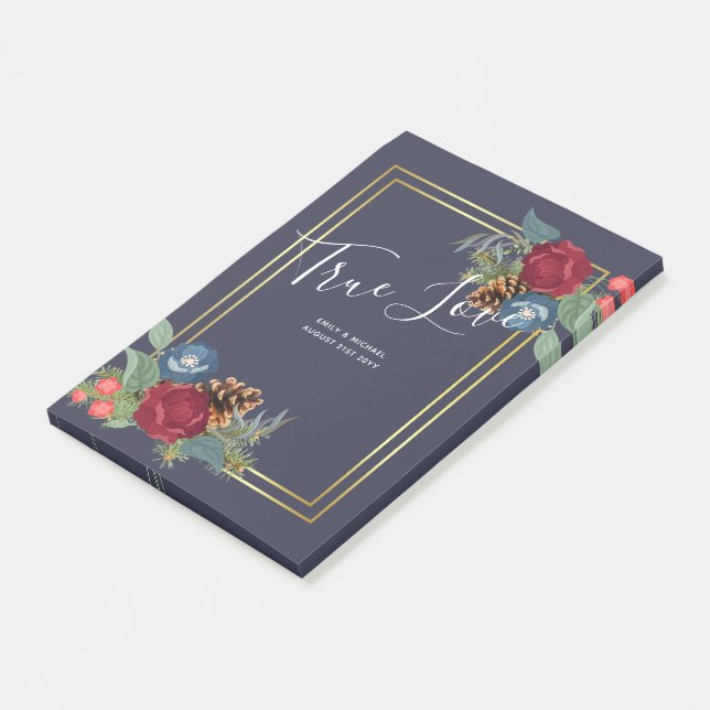 Winter Wedding Burgundy Teal Blue Modern Post-it Notes (Angled)