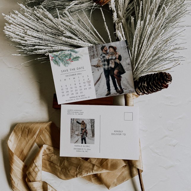 Winter Wedding Calendar Save The Date Postcard (Creator Uploaded)