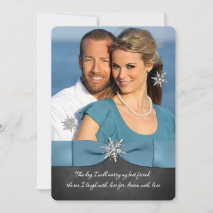 Winter Wedding Chalkboard Silver Snowflake Blue Invitation
