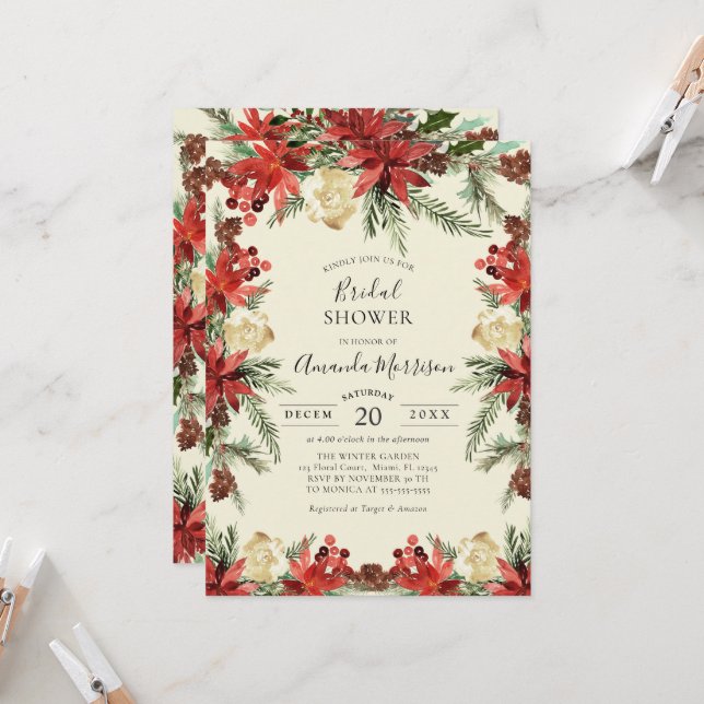  Winter Wedding Christmas Bridal Shower Invitation (Front/Back In Situ)