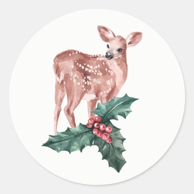 Winter Wedding Christmas Reindeer Floral Deer Classic Round Sticker (Front)