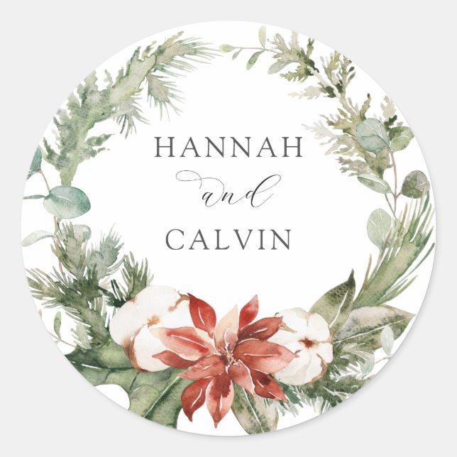 Winter Wedding Classic Round Sticker (Front)