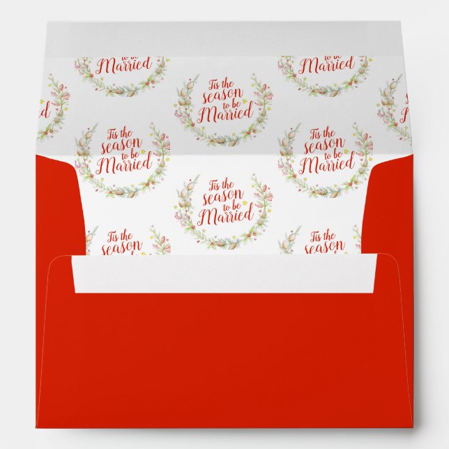 Winter wedding cones berries star watercolor red envelope (Back (Bottom))